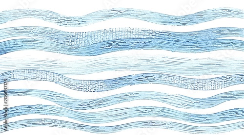 Hand Drawn Blue Wavy Lines Abstract Artistic Pattern Design