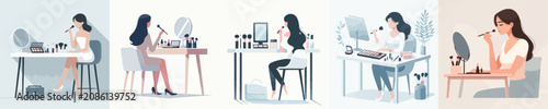 Canvastavla Women applying makeup at vanity tables in stylish modern interiors