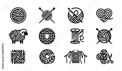 Photos Modern abstract yarn ball symbol vector clipart set with minimalist clean outlin