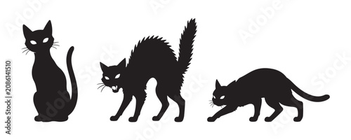 Obraz na plátne Black cat silhouette vector set, spooky black cat icon, minimalist Halloween ill