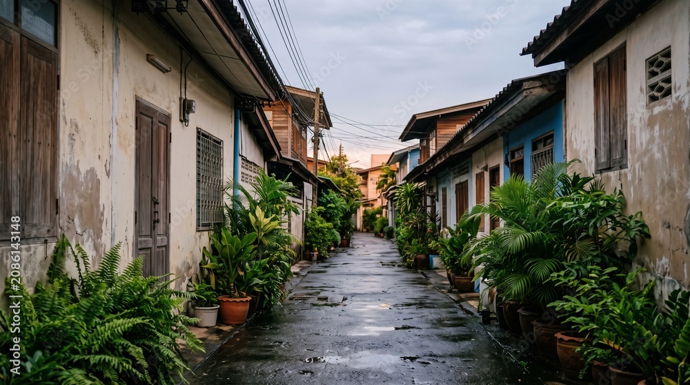 Fototapeta premium Quiet Thai Alley After Rain