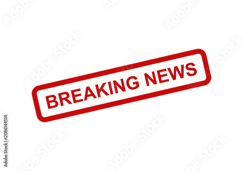 Red breaking news stamp icon with bold text in a rectangular frame isolated on a plain background for media updates isolated on transparent background