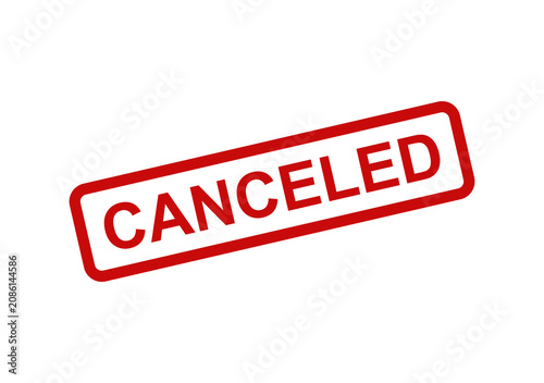 Red rubber stamp with the word canceled inside a rectangular frame isolated for business and office document marking isolated on transparent background