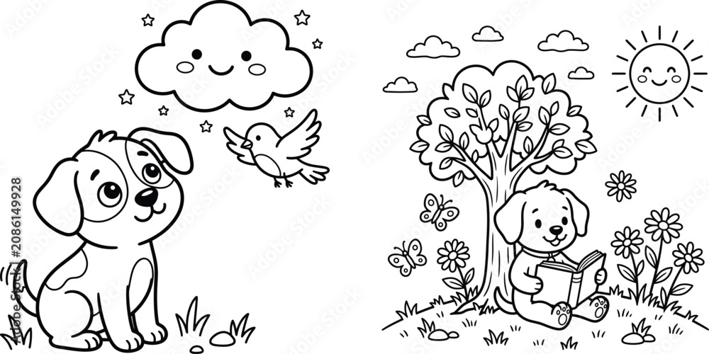 Fototapeta premium Cute Kids Coloring Pages Bundle | Printable Black and White Line Art for Children