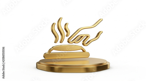 Foto Golden trophy with love symbol on pedestal base.
