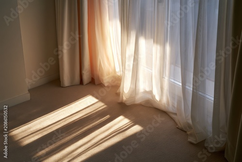 Sheer curtain window pattern across floor