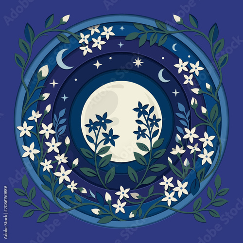 Moonlit Garden Night Sky Circular Paper Cutting Art