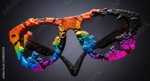 Close-up of damaged eyewear featuring a melted and misshapen synthetic frame, showcasing the effects of extreme temperature on accessories, distorted, sunglasses, bent