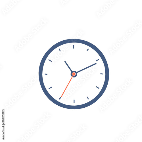 Fotografi a wall clock with a blue circle with a red second hand without a background