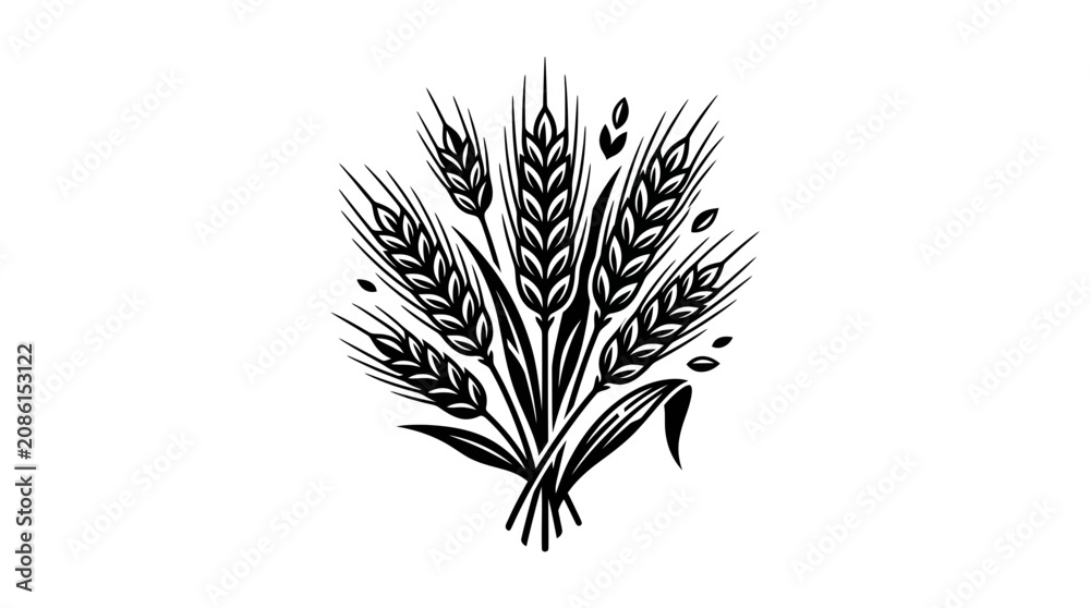 Obraz premium Black and White Wheat Sheaf Icon Illustration