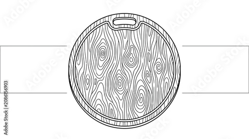 Round Wooden Cutting Board Line Art Illustration
