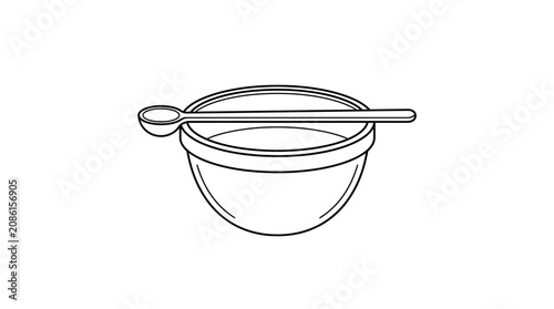 Simple Line Art Illustration of a Mixing Bowl and Spoon