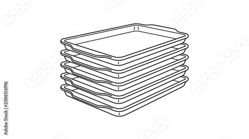 Stack of Metal Baking Sheets Line Art Illustration