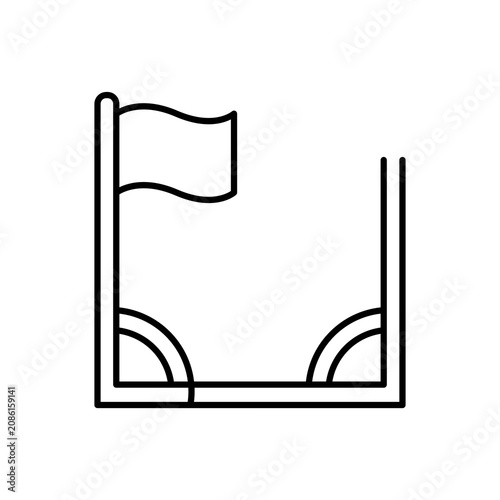 Minimal outline icon representing a football stadium field pitch corner kick area with a flag setup.
