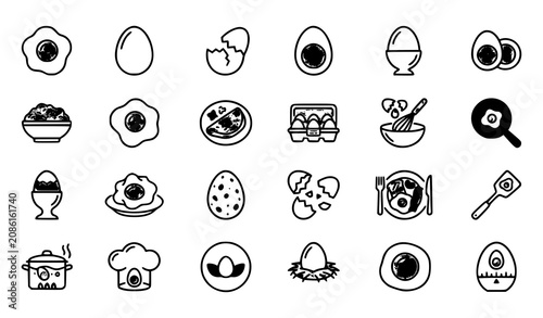Foto Eggs Icon Vector Set with Fried Egg Breakfast Cooking and Editable Outline Symbo