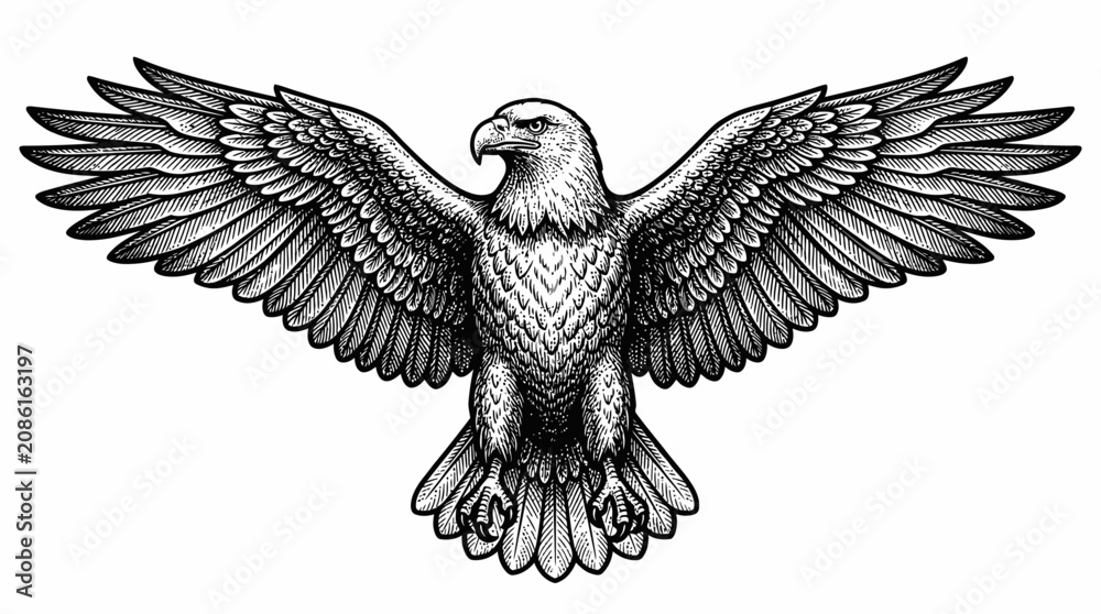 Fototapeta premium Eagle, winged animal, black and white illustration, vector graphic, wildlife symbol