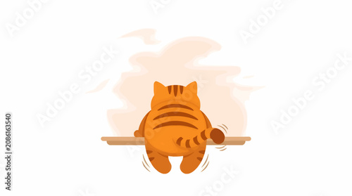 Canvas Print Cute Plump Orange Tabby Cat with Bold Brown Stripes Seen from Behind, Sitting on