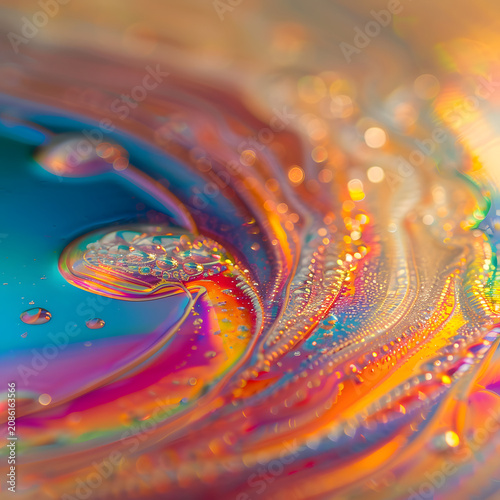 Iridescent soap bubble film surface macro colorful swirl horizontal reflection rainbow