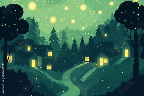 Serene nighttime village