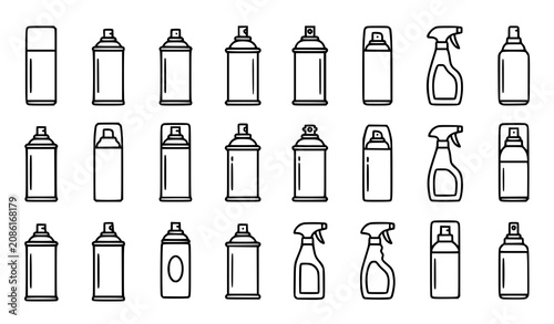 Foto Spray can line icon set aerosol paint deodorant cleaning container vector eps10