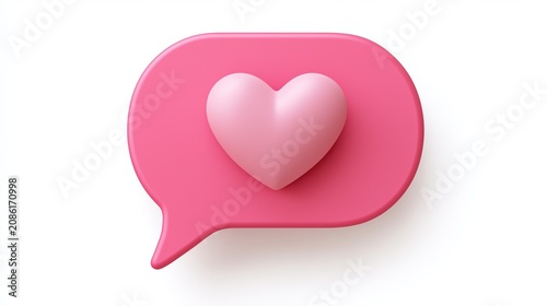 Pink heart speech bubble isolated on white background, love