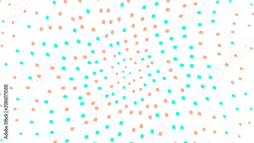 Playful scattered square pattern in turquoise and peach isolated on transparent background for design