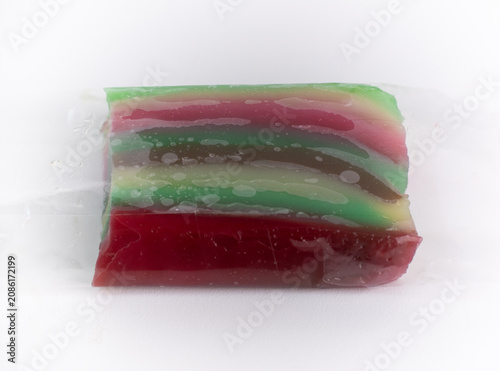 Kue Lapis. Traditional Indonesian Steamed Layered Cake Wrapped in Plastic