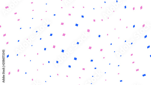 Playful confetti pattern with blue and pink squares isolated on transparent background for festive designs
