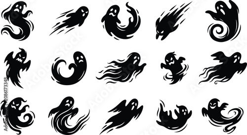Cuadro en lienzo Set of hand drawn ghost silhouettes for halloween projects with halloween silhou