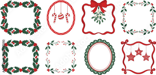Collection of Festive Christmas Wreaths and Ornate Decorative Borders with Holiday Elements