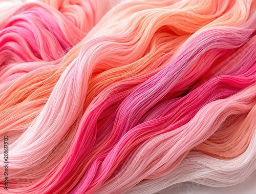 A vibrant cascade of pink and coral-toned strands, flowing like soft waves.
