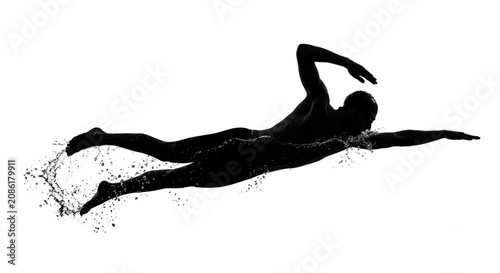 Canvastavla silhouette of a male swimmer performing front crawl freestyle stroke