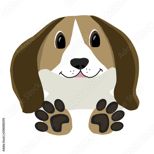 Cute Beagle Dog Cartoon Character Holding Blank Bone Signboard Illustration