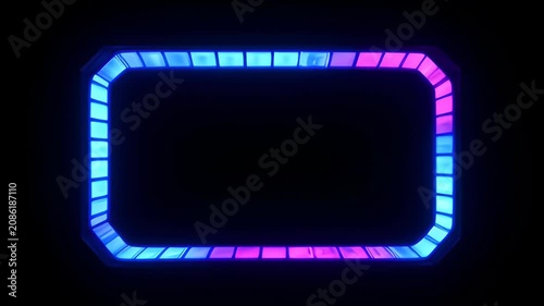 Neon frame loop border glow blue pink purple light black abstract background with futuristic copy space for design template and searchable SEO title