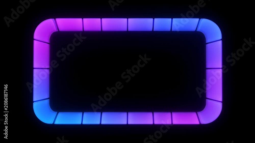 Neon frame loop with blue and magenta glow on black background, abstract modern design, empty center for copy space, clean border, design mockup, SEO friendly visual loop