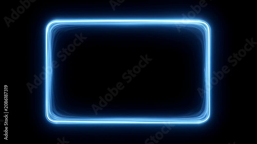Neon loop frame with glowing blue rectangular border on black background, abstract banner design with blue glow border, empty copy space, modern digital style for SEO friendly abstract visual title