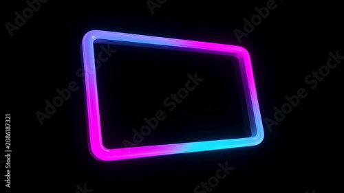 Neon loop frame glowing rectangular outline with blue and magenta gradient on black background, abstract modern empty display space for banner or template SEO design