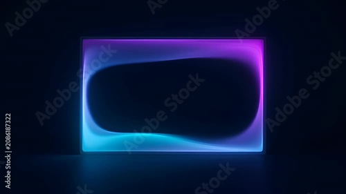 Neon frame loop glowing abstract background with blue purple light and dark center, neon frame loop glowing abstract rectangle dark background with cyan magenta light, neon frame loop abstract