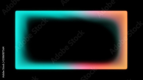 Neon frame loop glowing abstract rectangle on black background with cyan pink orange light and soft blur, modern minimal abstract copy space, cyan and pink glow for SEO searchable design