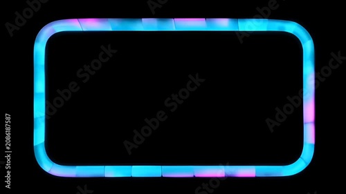 Neon loop frame on black background with glowing blue and pink border, rounded rectangle abstract copy space design for modern SEO friendly visuals