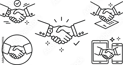 Canvastavla Business Handshake Deal Concept Icon Set with Agreement Symbols for Corporate Co