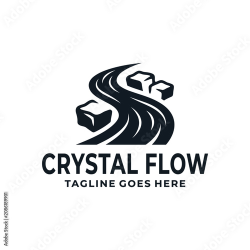 initial letter S river flow with ice crystal cubes liquid stream for pure water beverage fresh nature environment logo design