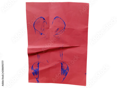 Red fabric with blue floral patterns and metallic accents
