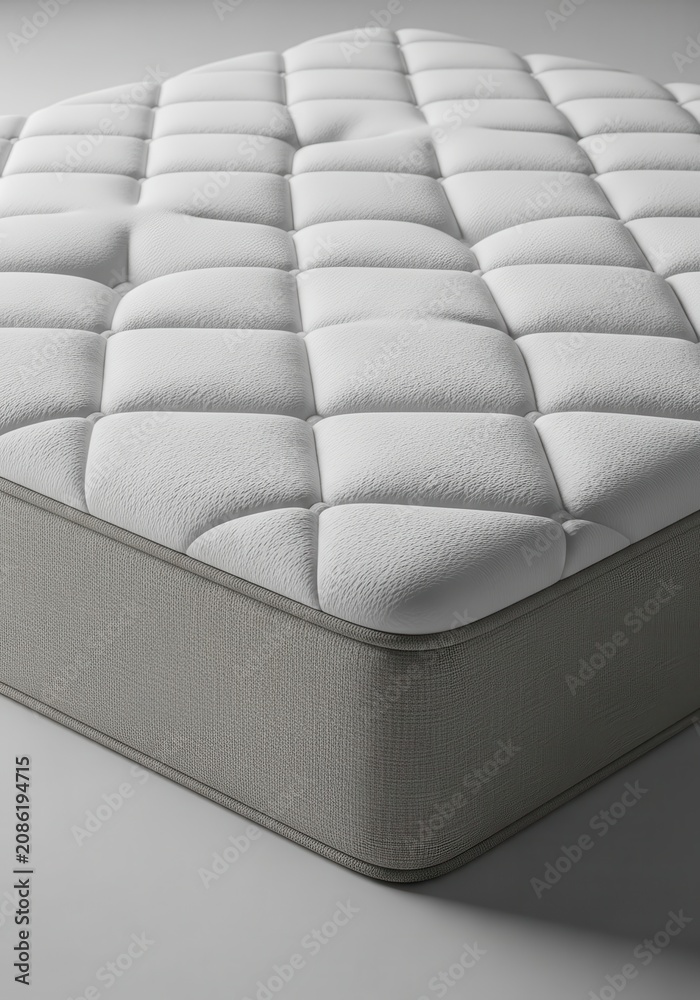 Fototapeta premium Modern Luxury White Quilted Mattress with Grey Textured Side Fabric for Comfortable Sleep and Bedroom Interior Design