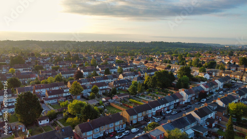Aerial View of Luton City Streets and Homes During Sunset of England UK. June 14th, 2022. Drone Camera Footage