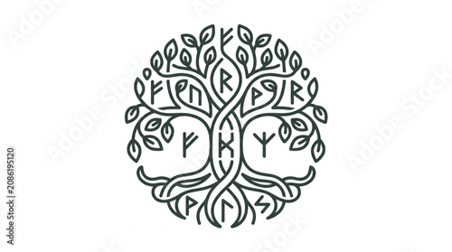 Fotografía Norse mythology symbol tree of life with runes.