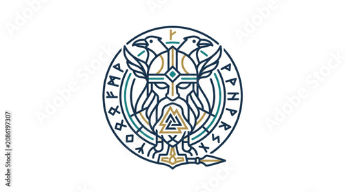 Cuadro en lienzo Odin Norse Mythology Symbol with Ravens and Runes.
