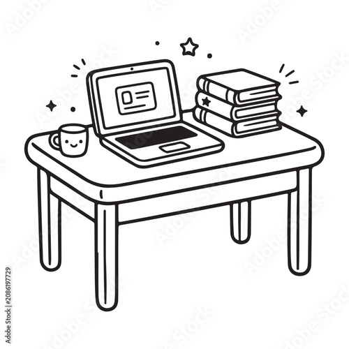 Laptop on a table with books.