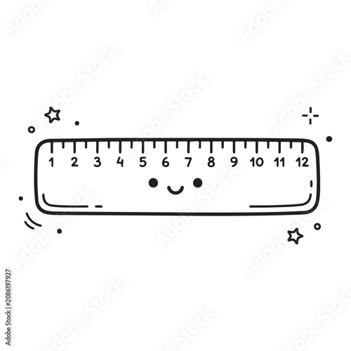 Smiling cartoon ruler with numbers.