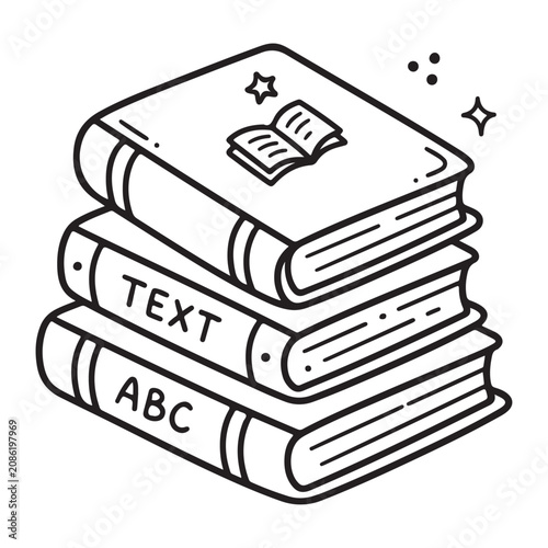 Stack of books with text.